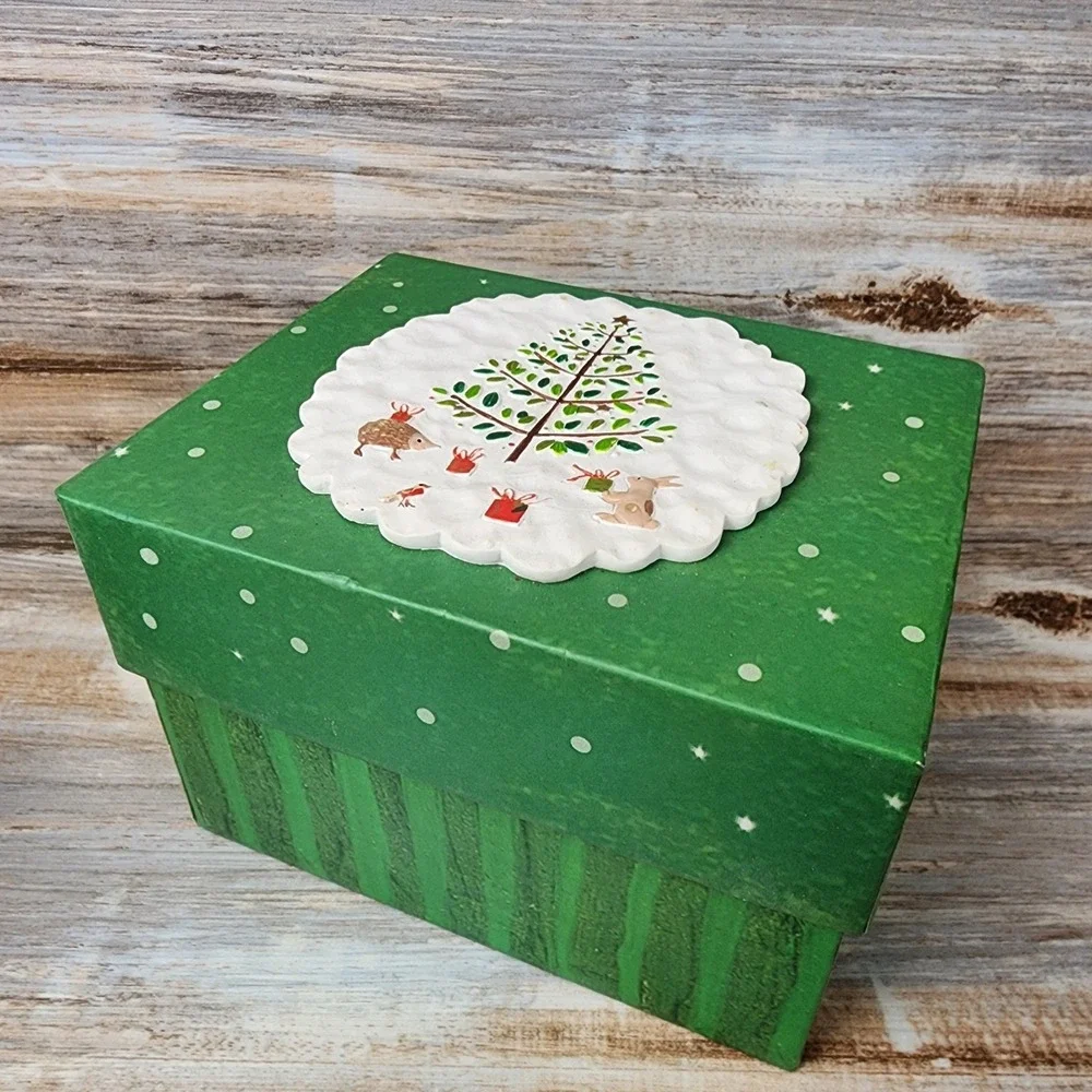 Paper Mouse Santa Ornament with Bottle Brush Tree Handmade SRG Gift Box 738599